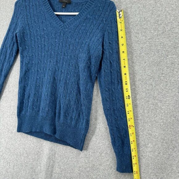 J Crew Sweater Womens PS Petite Small Wool Blend Blue Cable Knit V-Neck Long Slv - Picture 5 of 12